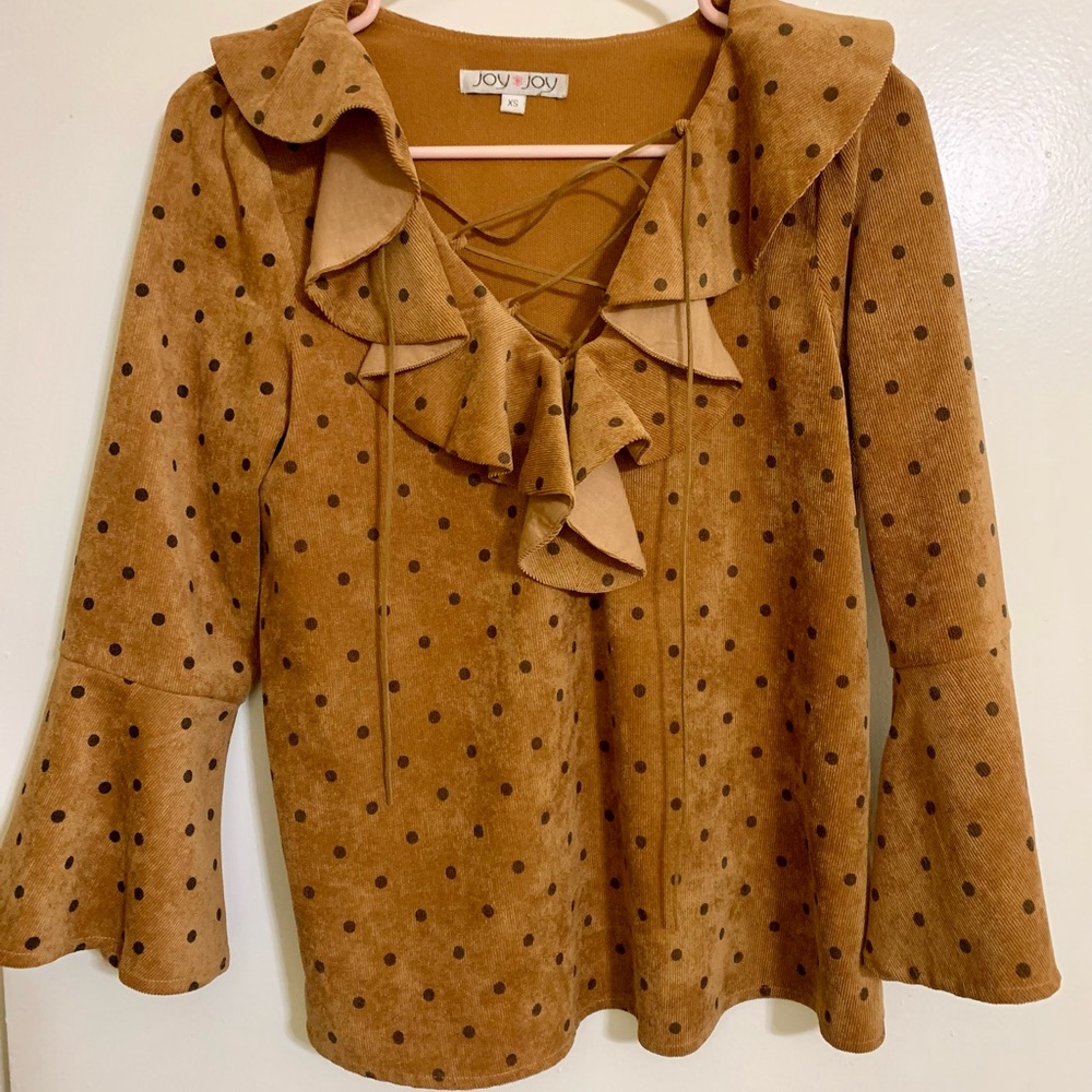 Joy Joy Brown Ruffled Bell Sleeve Blouse